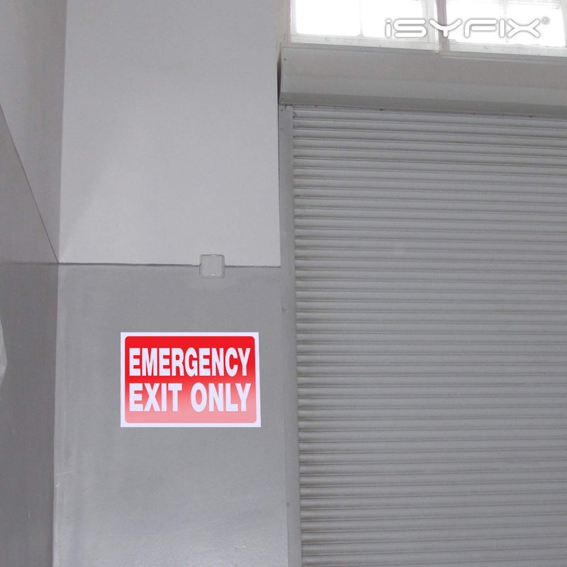 iSYFIX Emergency Exit Only Signs Stickers, 2 Pack 10x7 Inch â€“ Premium Self-Adhesive Vinyl Decal, Laminated for Ultimate UV, Weather, Scratch, Water & Fade Resistance, Indoor & Outdoor - Image 4